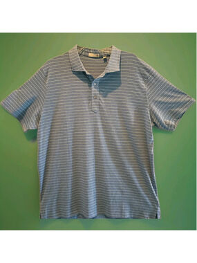 Tasc Performance Everywear Polo-Sz 2XL-Blue Green Stripes Organic Cotton Bamboo